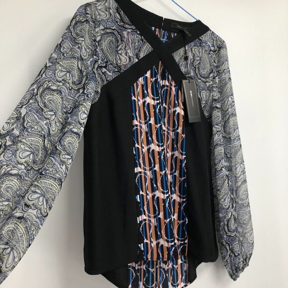 NWT BCBGMAXAZRIA Kathy Abstract paisley print sheer balloon  sleeve blouse xxs - Picture 10 of 16